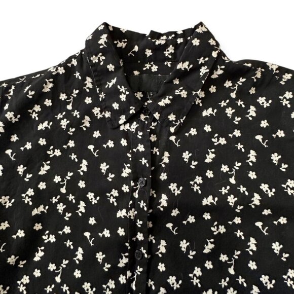 Nili Lotan Libby Floral-print Button-down Shirt In Ivory/black Floral, Size L - Picture 9 of 14